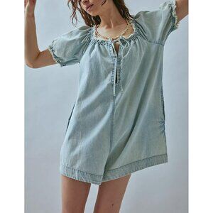 🎉LAST CHANCE🎉 FREE PEOPLE We The Free Daisy Denim Babydoll Romper / Blue